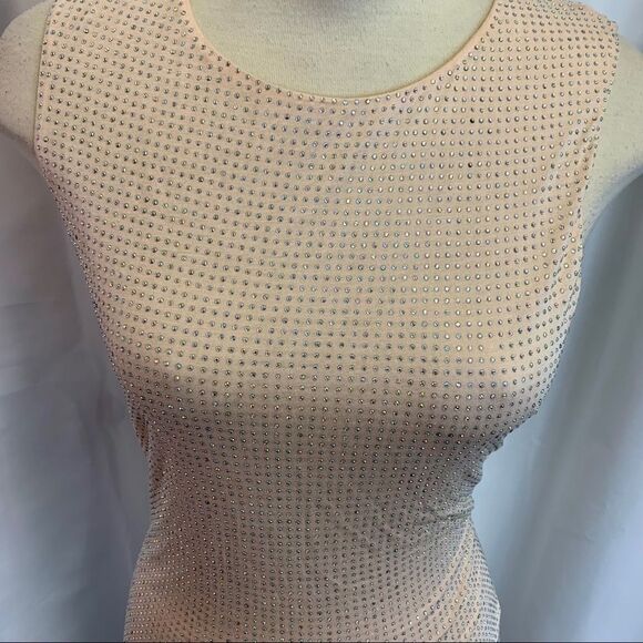 BEBE pink peach iridescent crystal rhinestone diamanté Embellished mini dress M - Picture 5 of 16